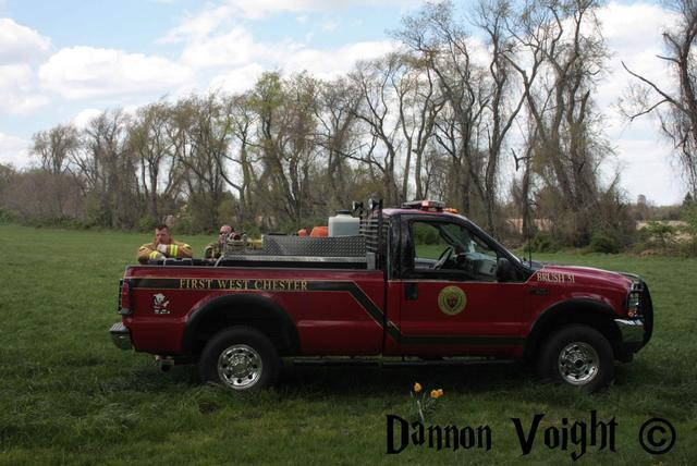 Brush 51 assisting Delco 5-9 on a house fire, April 2012.  Pictured Lt. Jeff Kramer and FF Scott Joblin.