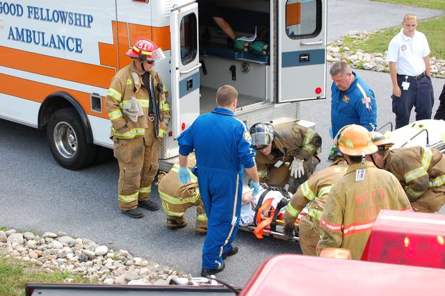 Helicopter Landing for MVA victim on Pottstown Pike in West Goshen Township.  July 2007.