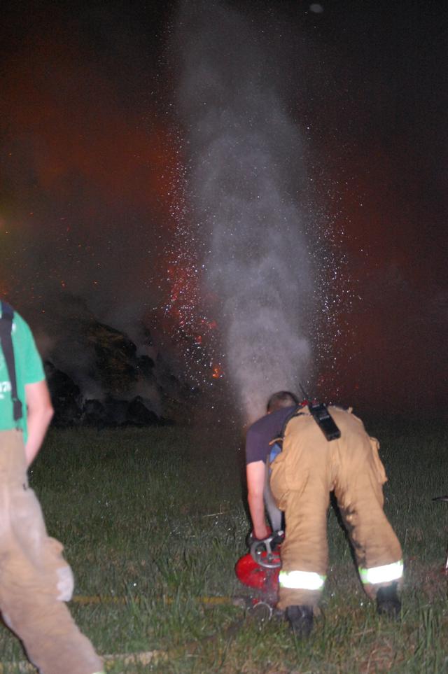 Hale Bales Fire on Birmingham Road in Birmingham Township.  Pictured FF Dan Leyden.  July 2007.