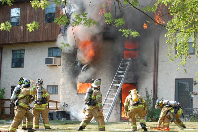 Town Home Fire at Exton Station in West Whiteland Township. Assist to Station 6. 51 crews operating on side C.  July 2008.