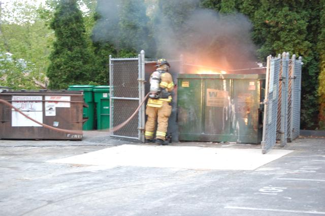 Dumpster Fire on N. Everhart Steet in West Chester Borough.  Pictured FF Justin McClure.  September 2008.