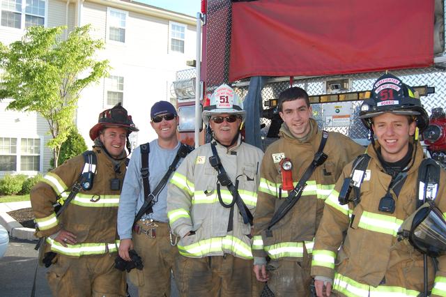Reported Apartment Building Fire at WCU South Campus Housing in East Bradford Township.  Pictured Lt. Green, FF McClure, Asst. Chief McClure, FF's O'Brien and J. Morris.  May 2010.