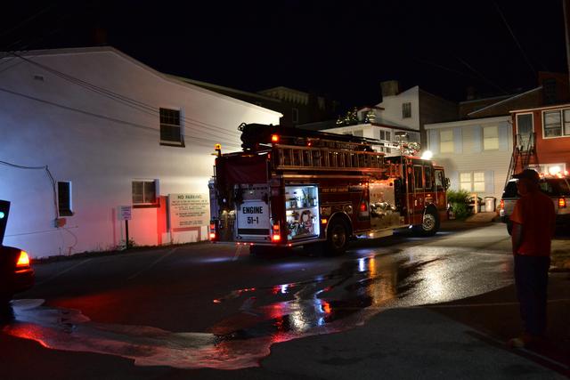 Deck Fire to the rear of the unit block of S. Church Street.  Engine 51-1 assuming 1st due engine responsibilities.  June, 2011. 
