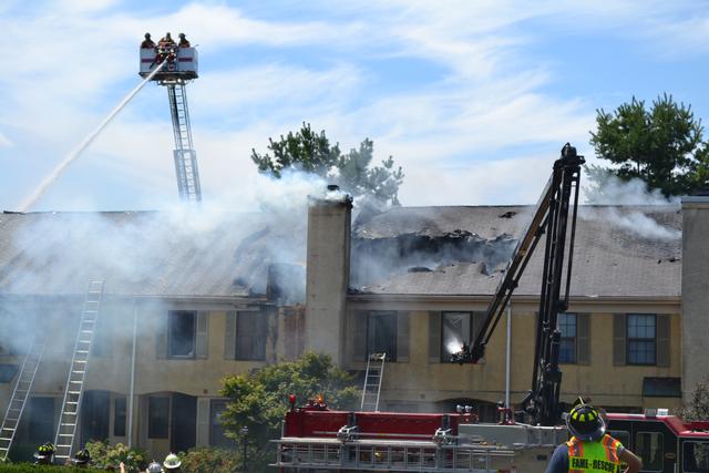 Town Home Fire in Bradford Square, East Bradford Township. Engine 51-1 and Tower 54 in service with master streams. August 2011.
