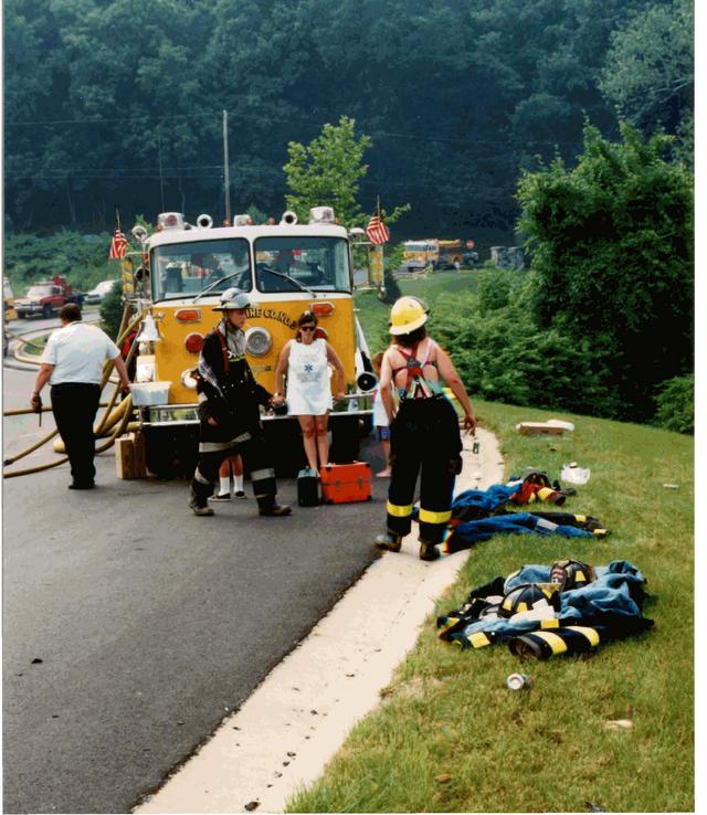 Barn Fire, Barn Hill and Blue Rock Roads, East Bradford Township.  June 1993.