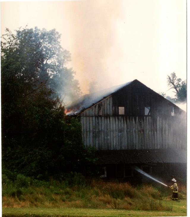 Barn Fire, Barn Hill and Blue Rock Roads, East Bradford Township.  June 1993.
