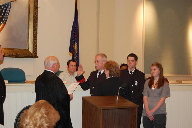 Lt. Dale McClure being sworn in as Assistant Fire Chief, 2008.